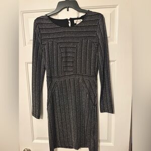 Black and Silver Long Sleeve open back Dress